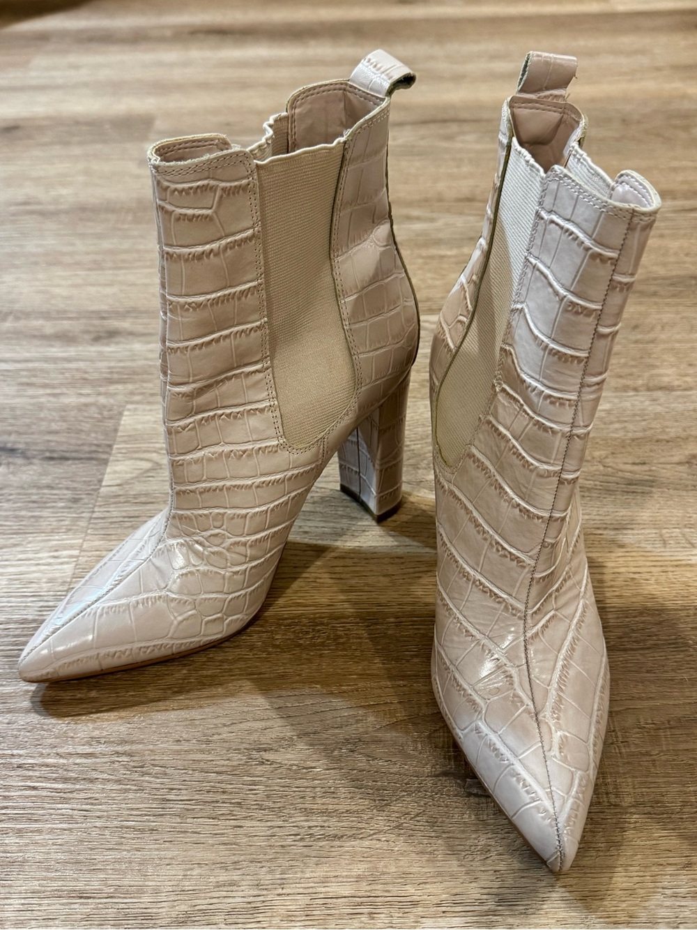 Marc Fisher LTD Garliss Natural Croc Embossed Leather Pointed Toe Chelsea Bootie